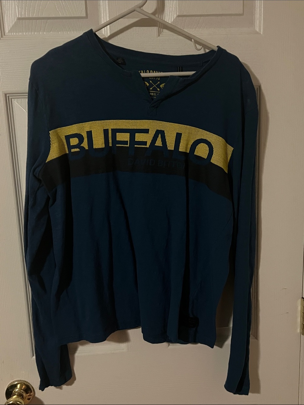 Buffalo David Bitton Teal Long-Sleeve Shirt with Yellow Chest Stripe